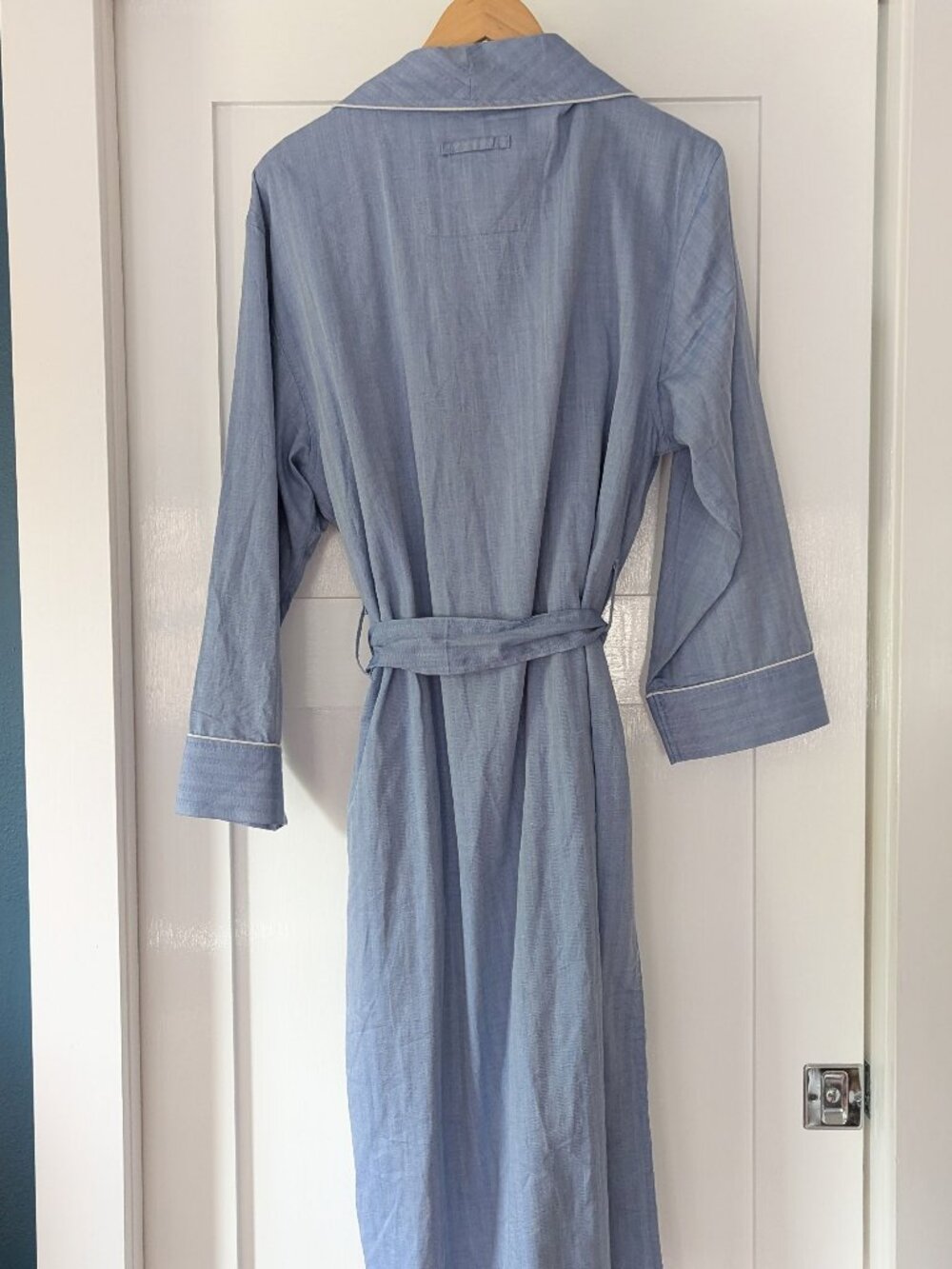 Nautica Men's Bath Robe 100% Cotton Blue Chambray Sz S/M - Picture 11 of 13